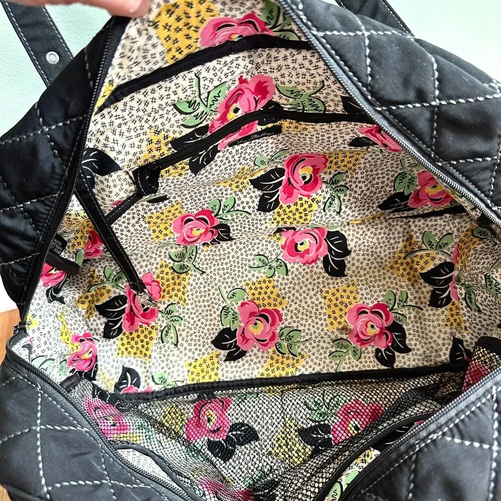 Vera Bradley Quilted Microfiber Baby Bag Black Medium Diaper Weekend Zip Top